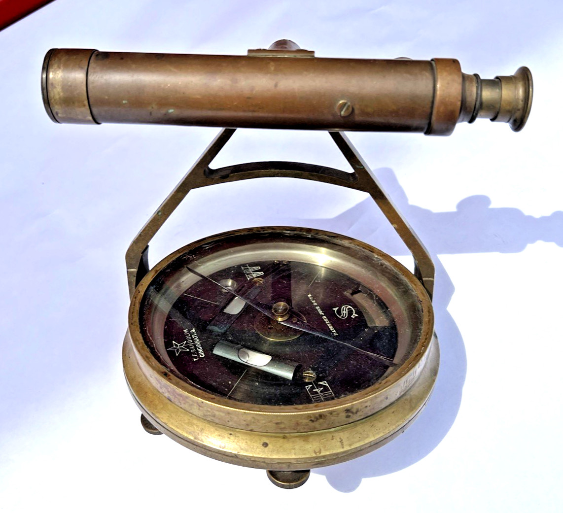 T.F. Randolph Antique Vintage Compass Survey Brass Alidade Transit Telescope