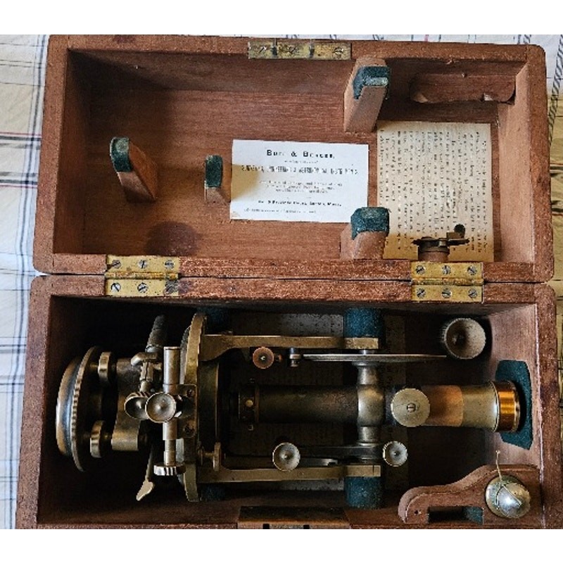 Antique Buff and Berger Boston Brass Surveying Transit Original Wood Case 1900s