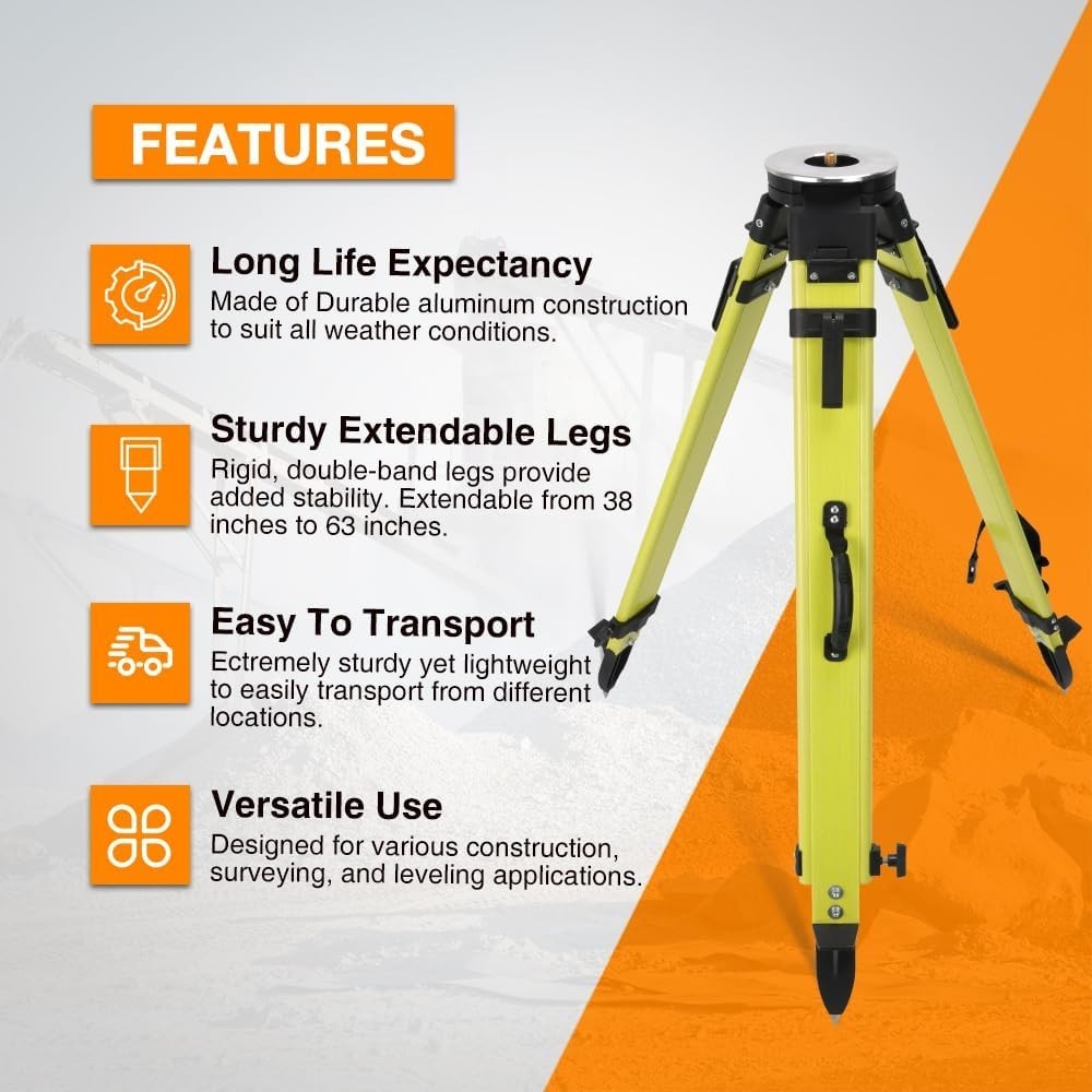 Lightweight 72” Fiberglass Surveying Tripod – Portable with Strong Stability