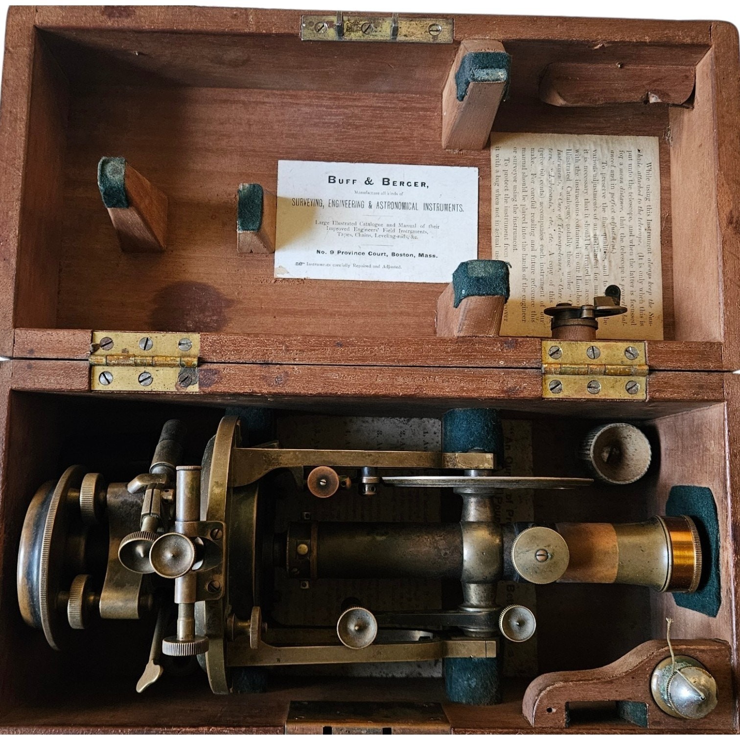 Antique Buff and Berger Boston Brass Surveying Transit Original Wood Case 1900s