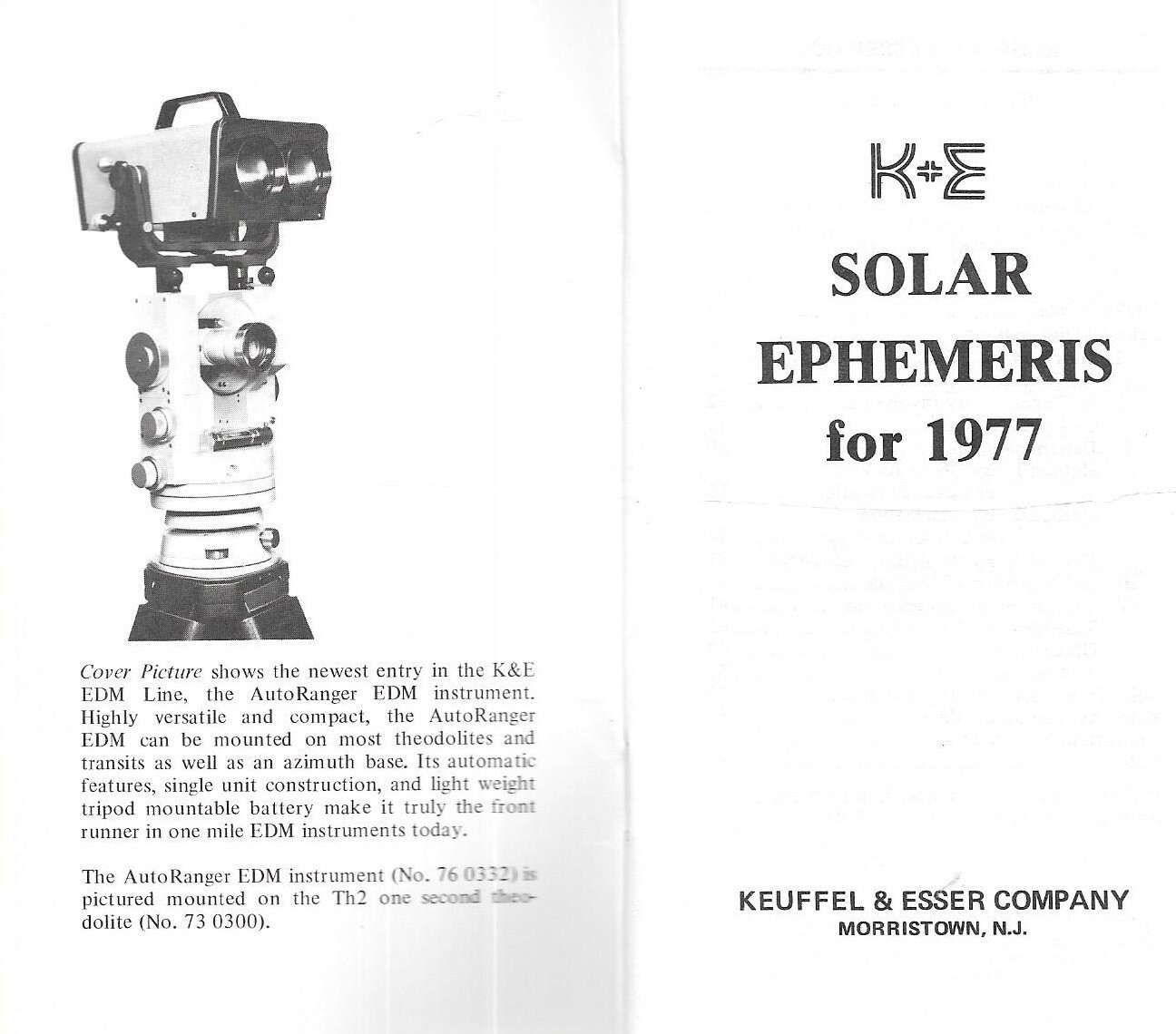 1977 KEUFFEL & ESSER SOLAR EPHEMERIS