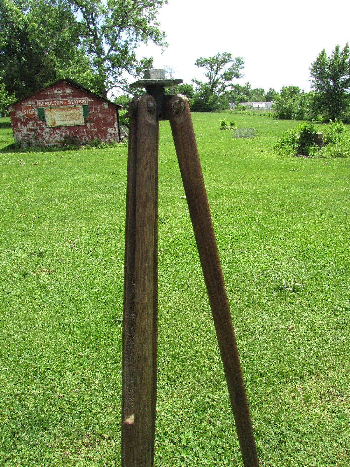 Antique 1920s-40s SURVEYORS 3 Leg TRIPOD & Metal MOUNTING Plate ASH Hardwood 60”