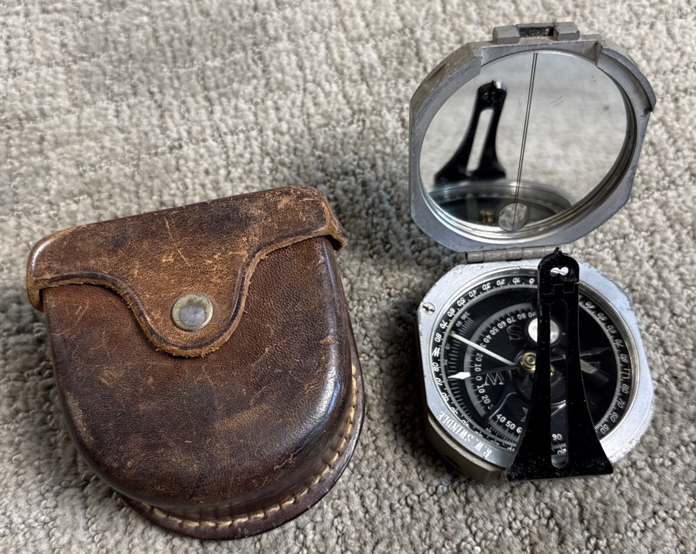 Vintage D. W. Brunton’s Pocket Transit w/ Leather Case Brunton Company Compass