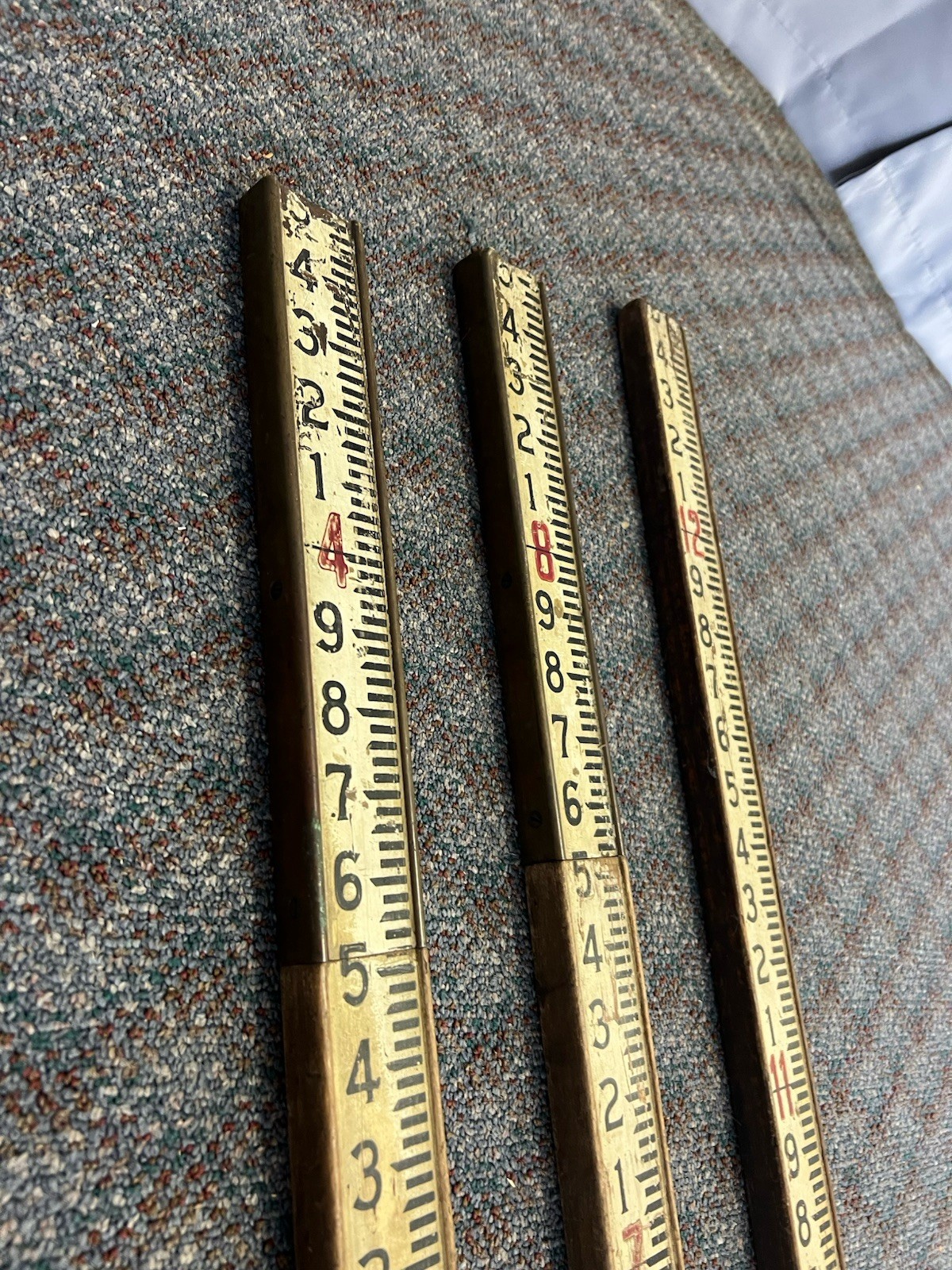 Vintage 12 Ft WOOD MEASURING STICK surveying rod rule wooden story pole brass