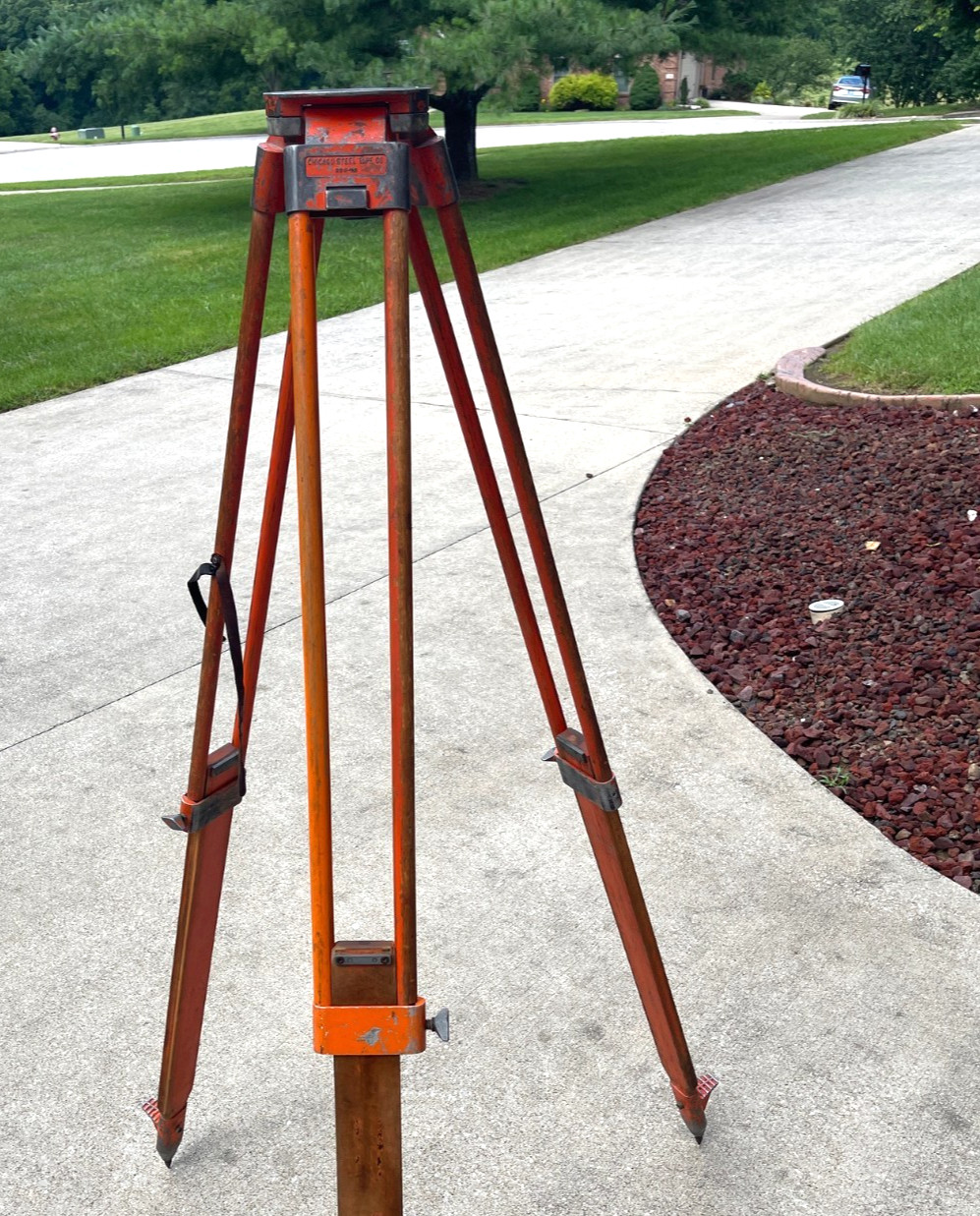 Vintage Chicago Steel Tape Co. Wooden Surveyor’s Tripod – Heavy Duty Mdl. WDW-20