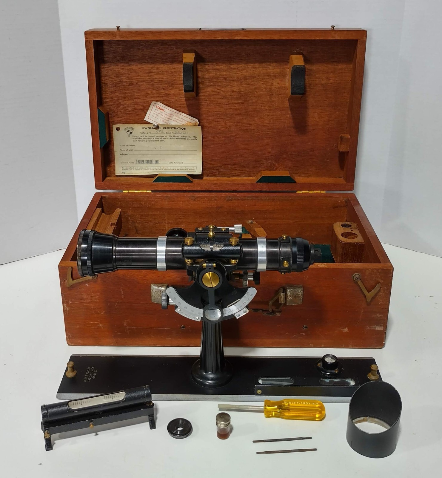 W & L.E. Gurley 582 Standard Plane-Table Alidade w/Case Vintage 1967 GN0930