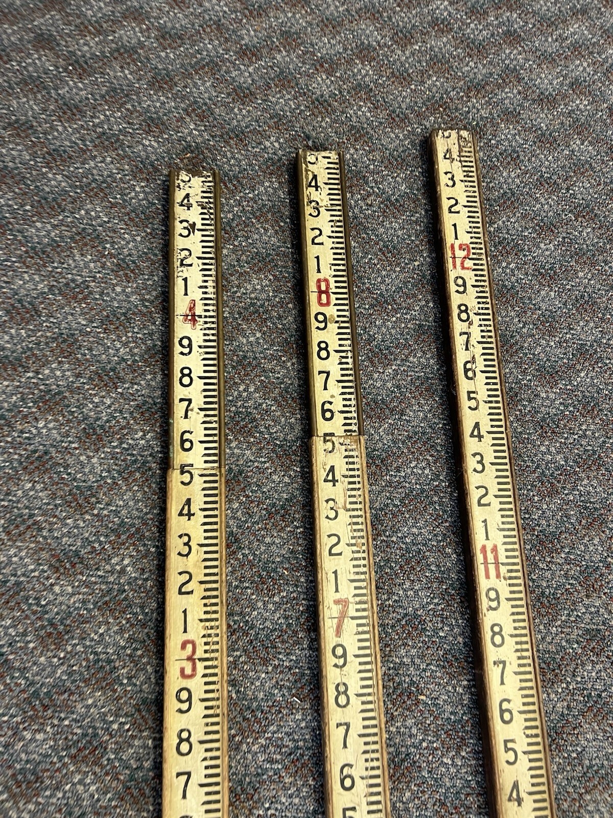 Vintage 12 Ft WOOD MEASURING STICK surveying rod rule wooden story pole brass