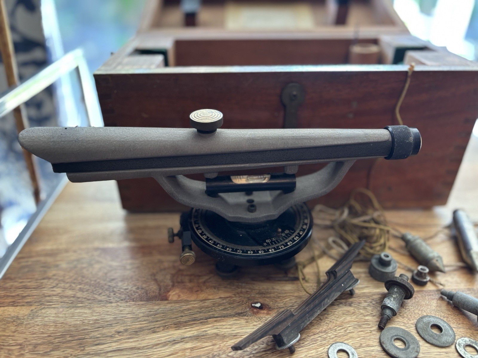 Vintage Survey Equipment Berger 190A Transit Level w/Dovetail Wooden Box r2s3