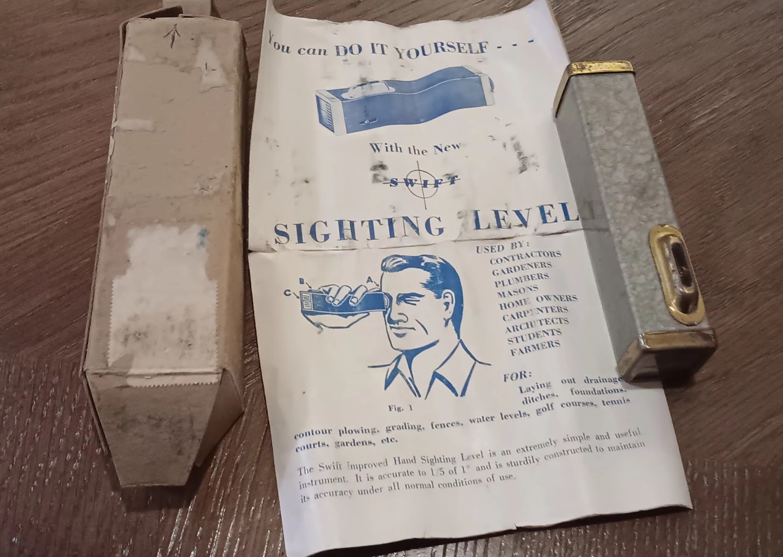 Vintage Swift Anderson Hand Sighting Level Boston USA With Original Box In Vtg