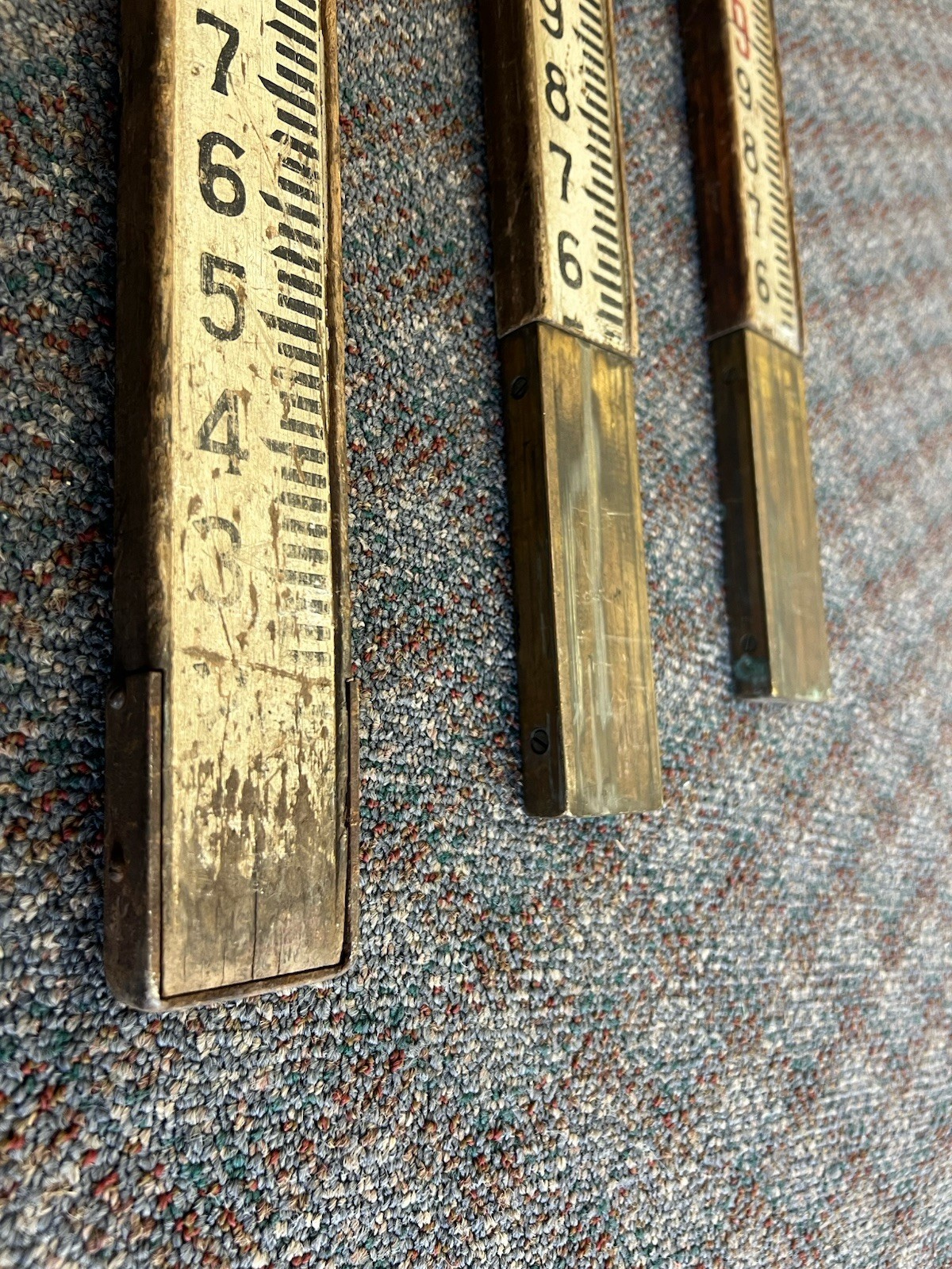 Vintage 12 Ft WOOD MEASURING STICK surveying rod rule wooden story pole brass
