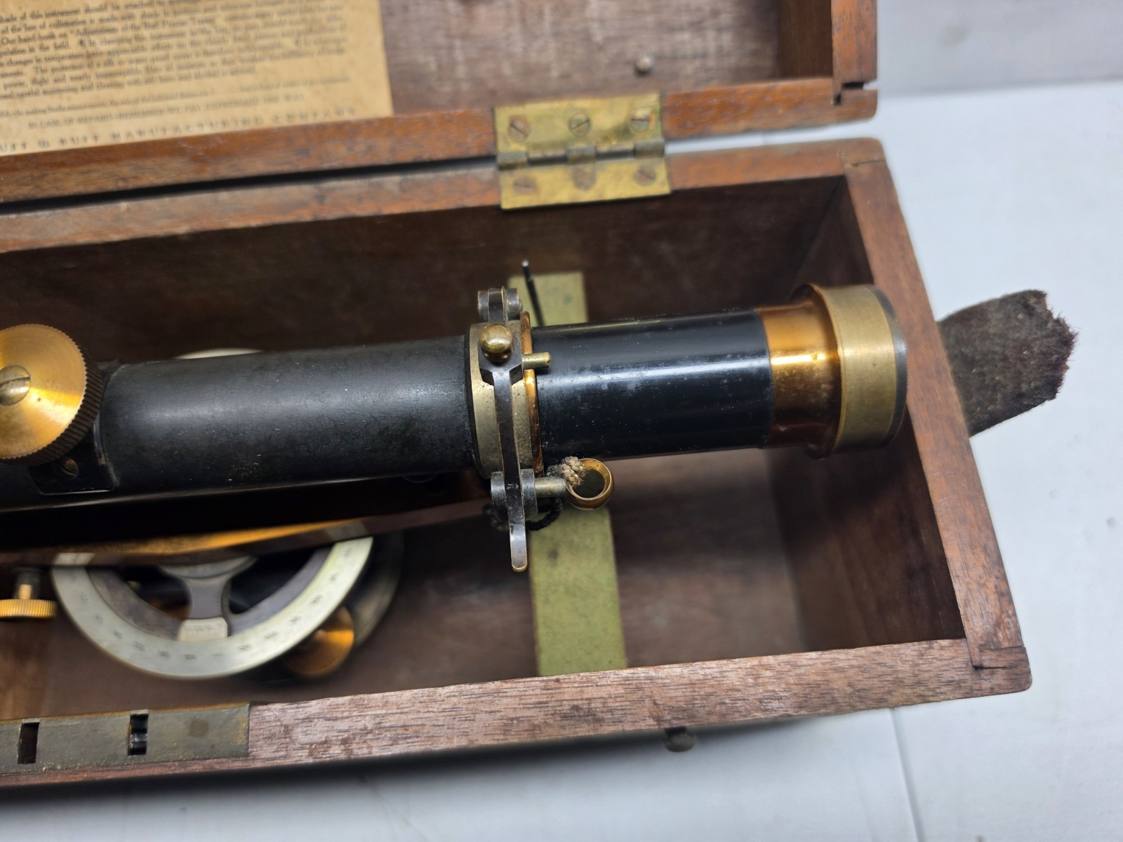 Antique BUFF & BUFF Brass Transit. Wood Box Survey Tool Surveyor