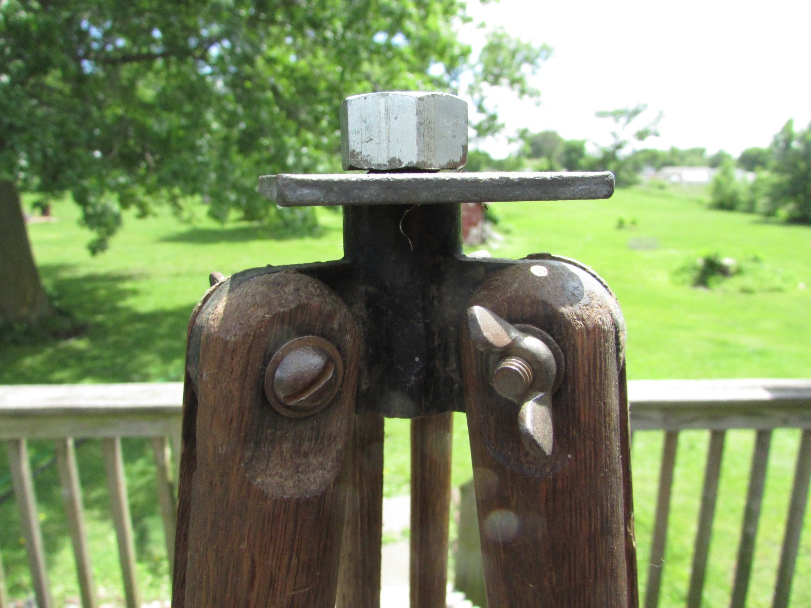 Antique 1920s-40s SURVEYORS 3 Leg TRIPOD & Metal MOUNTING Plate ASH Hardwood 60”