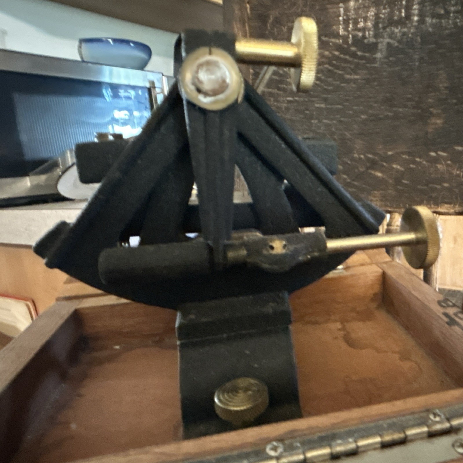 Vintage Surveying Instrument Brass Fittings Wooden Case
