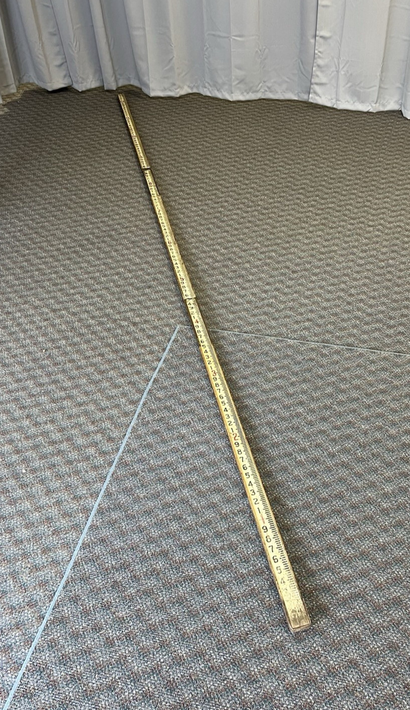 Vintage 12 Ft WOOD MEASURING STICK surveying rod rule wooden story pole brass
