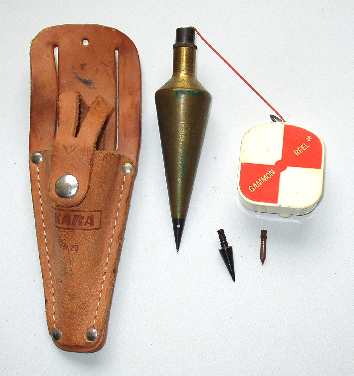 6”-16 oz Brass Plumb Bob w/80” Gammon Reel, Leather Holster Pouch & 2 Extra Tips
