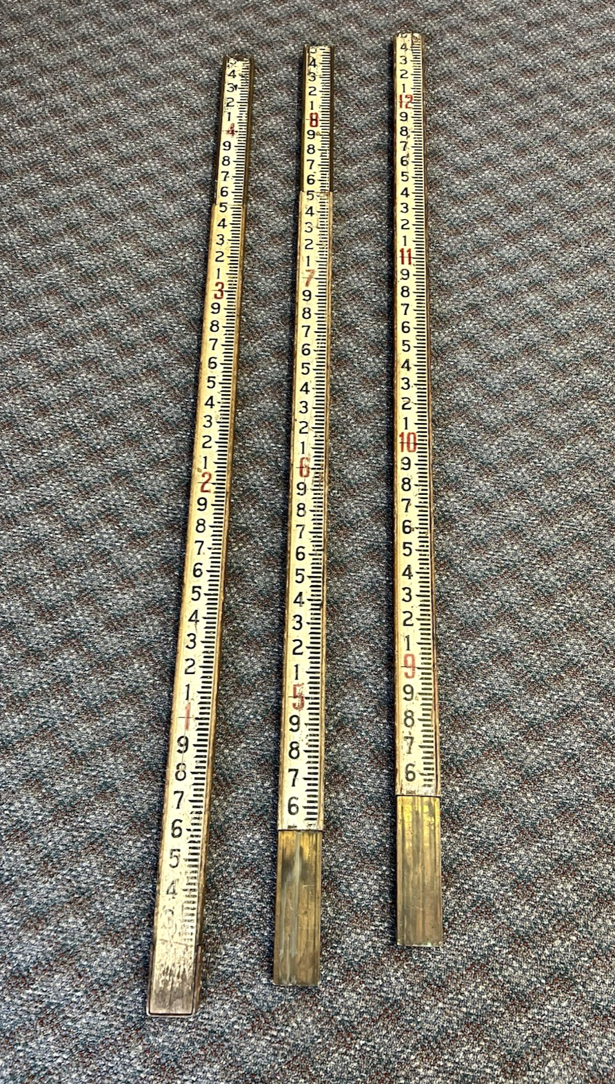 Vintage 12 Ft WOOD MEASURING STICK surveying rod rule wooden story pole brass