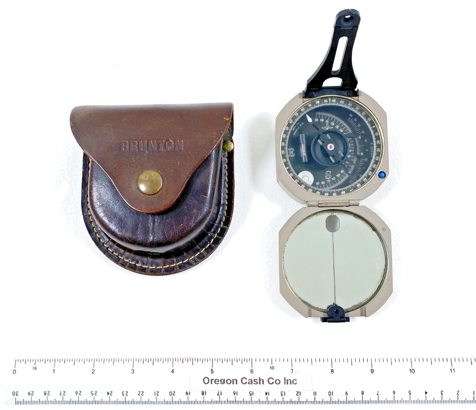 D.W. Bruntons Surveyors Geological Compro Pocket Transit Compass w/ Leather Case
