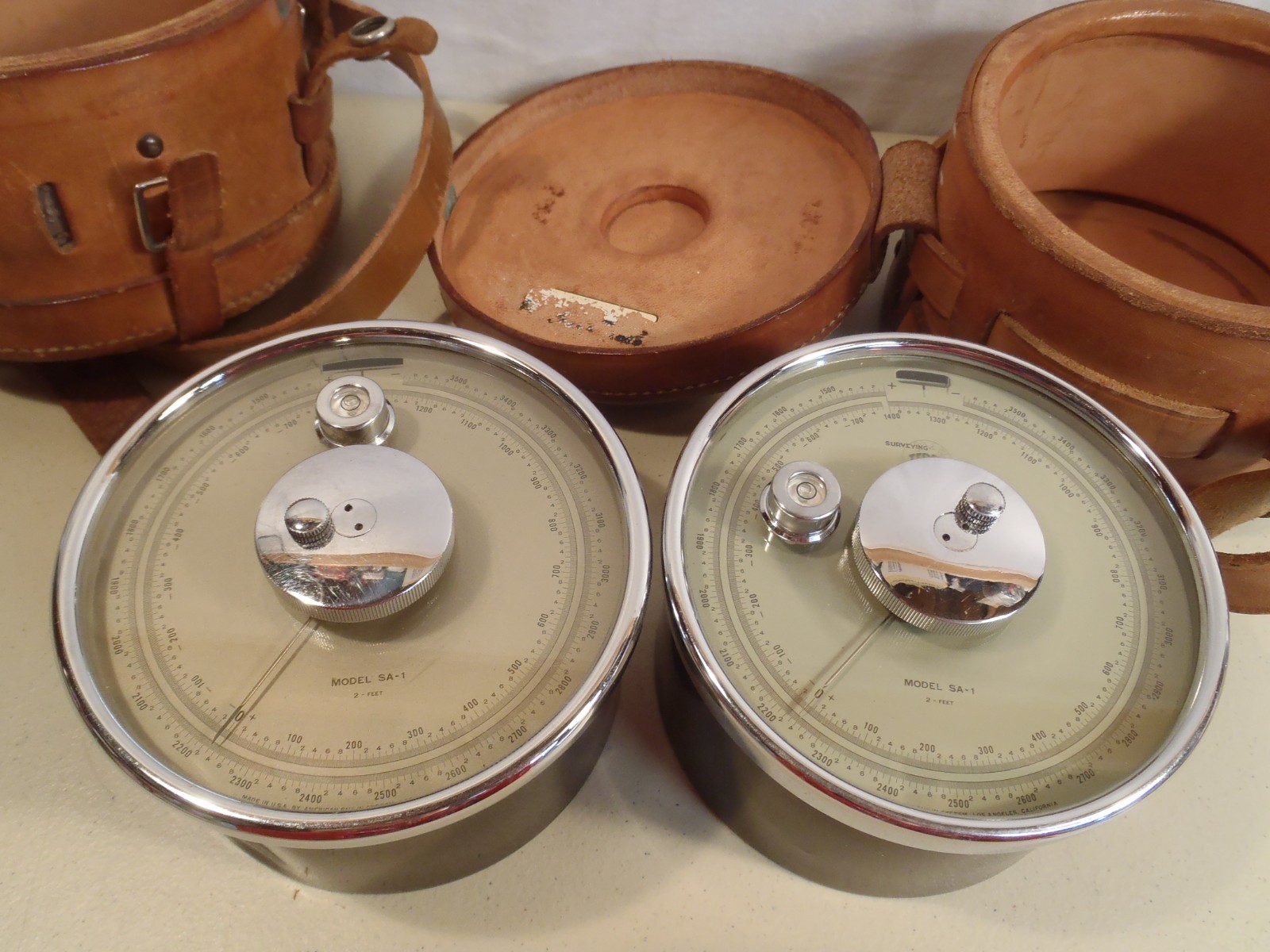 Vintage Surveying Altimeter Lot of 2 Leather Case American Paulin Model SA-1 USA