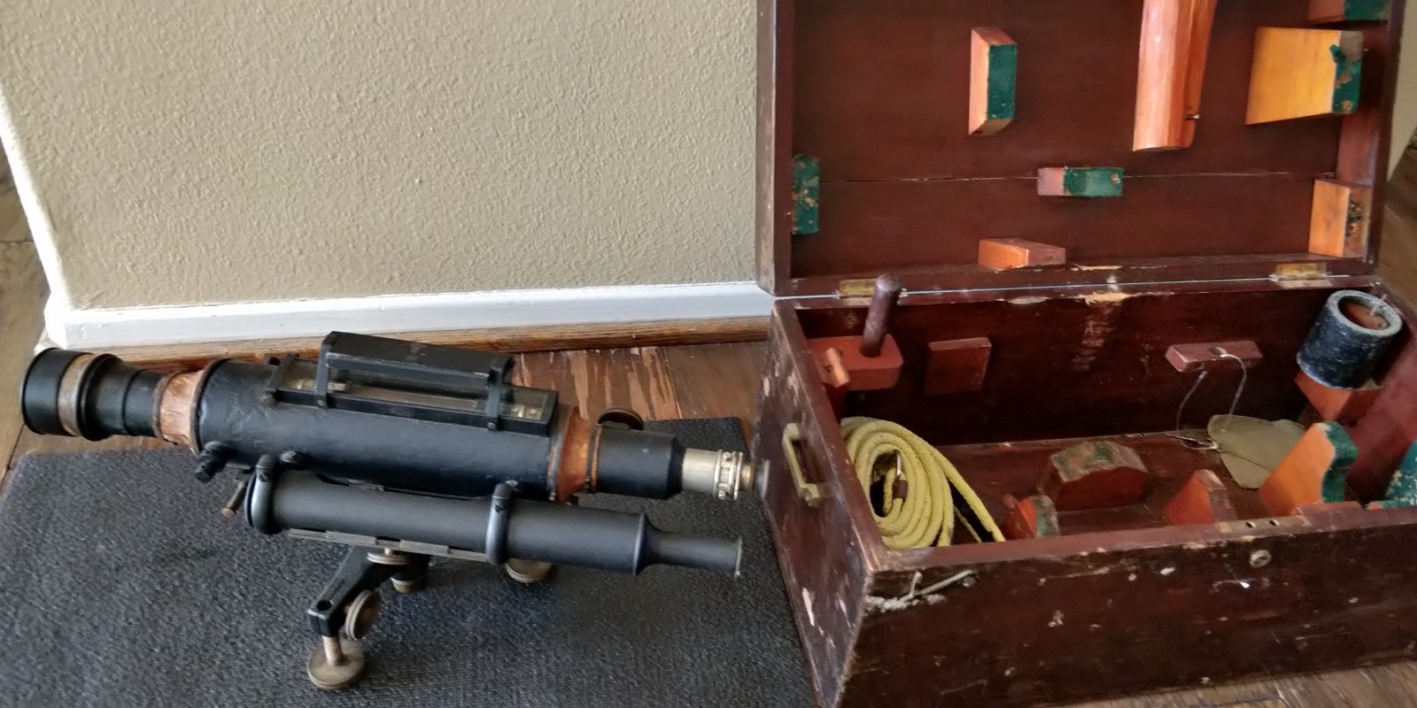 1900s Fauth & Co. Dumpy Level in wood case Surveying Equipment