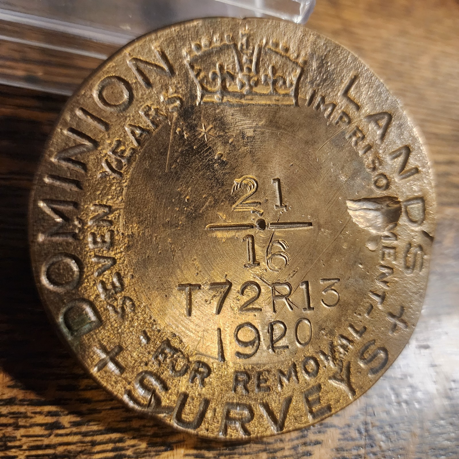 1920 Vintage Canada Alberta Dominion Lands Survey Marker Cap Boundary Bronze