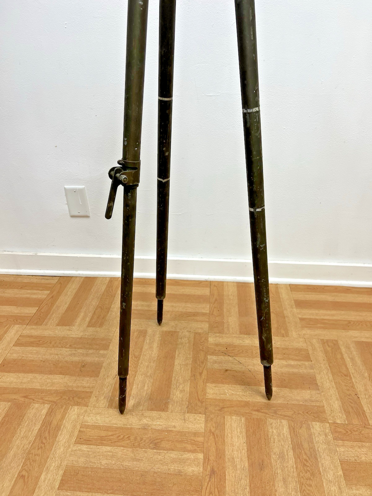 Vintage ALUMINUM TRIPOD metal military transit light stand survey industrial 4′