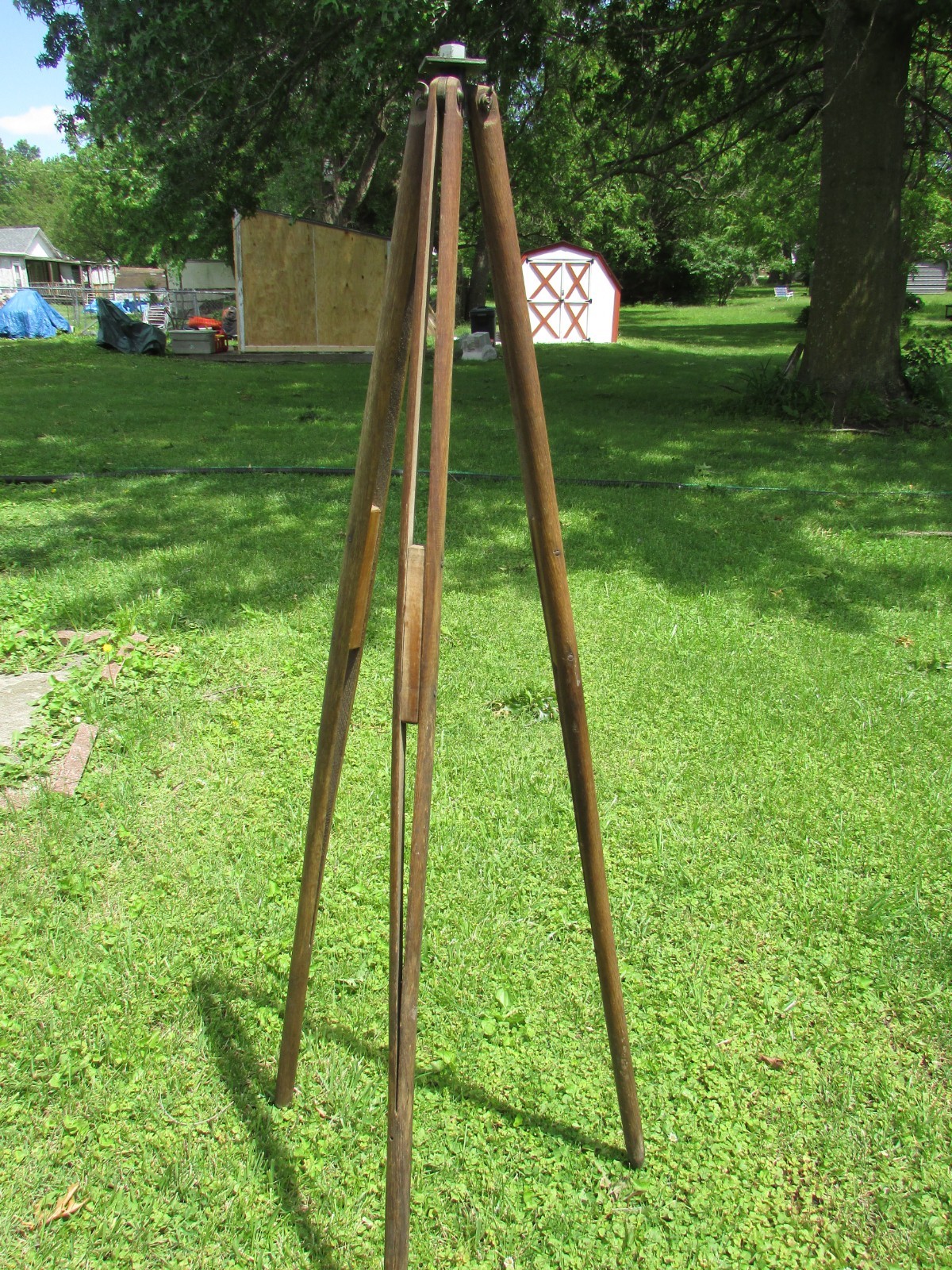Antique 1920s-40s SURVEYORS 3 Leg TRIPOD & Metal MOUNTING Plate ASH Hardwood 60”