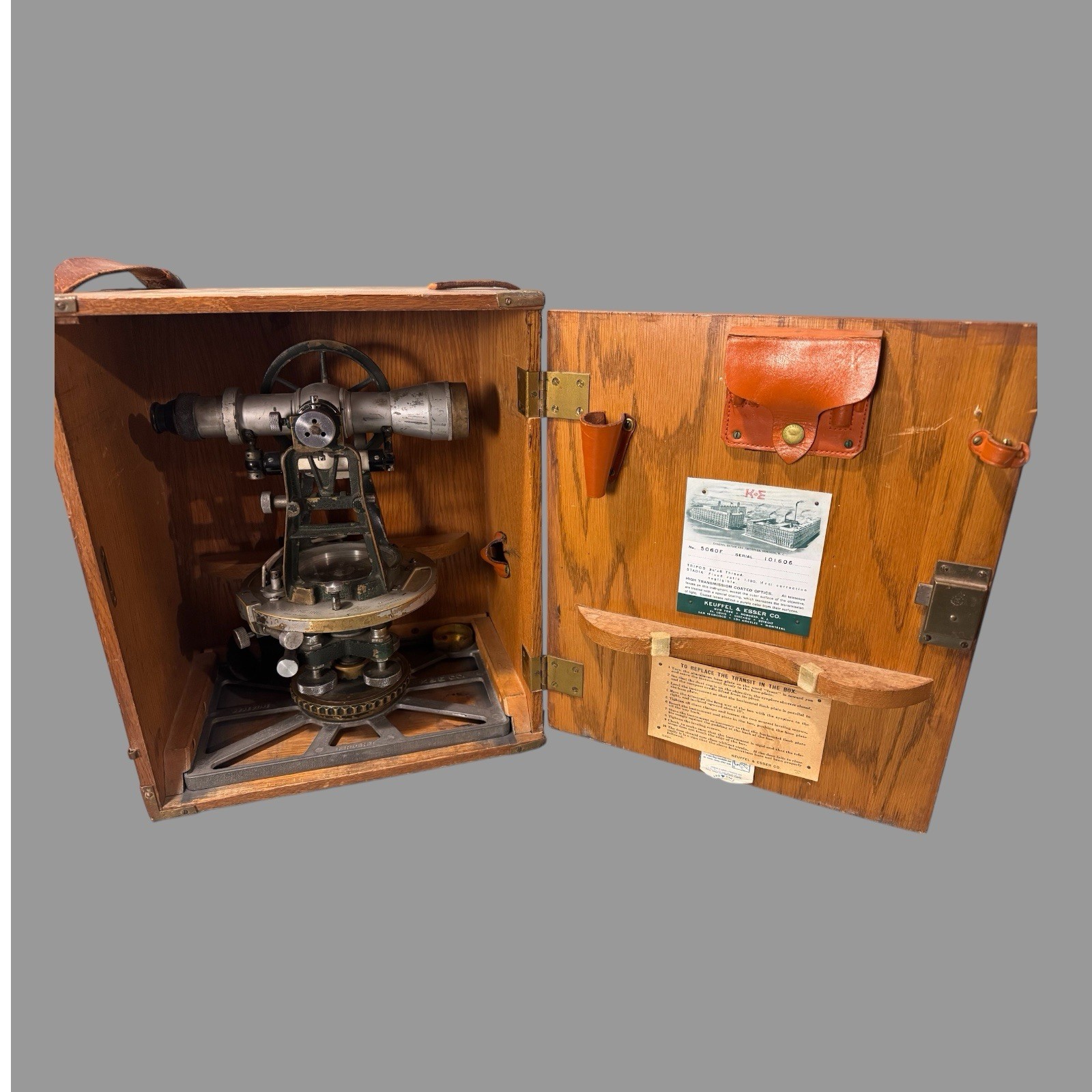 Vintage K&E Keuffel & Esser Co. Skyline Inc. Surveyor Transit Level w Oak Case