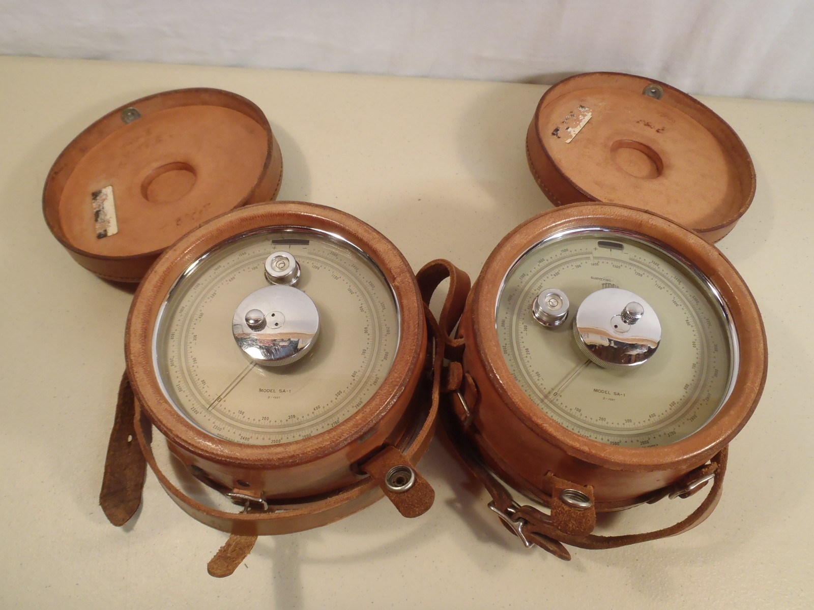 Vintage Surveying Altimeter Lot of 2 Leather Case American Paulin Model SA-1 USA