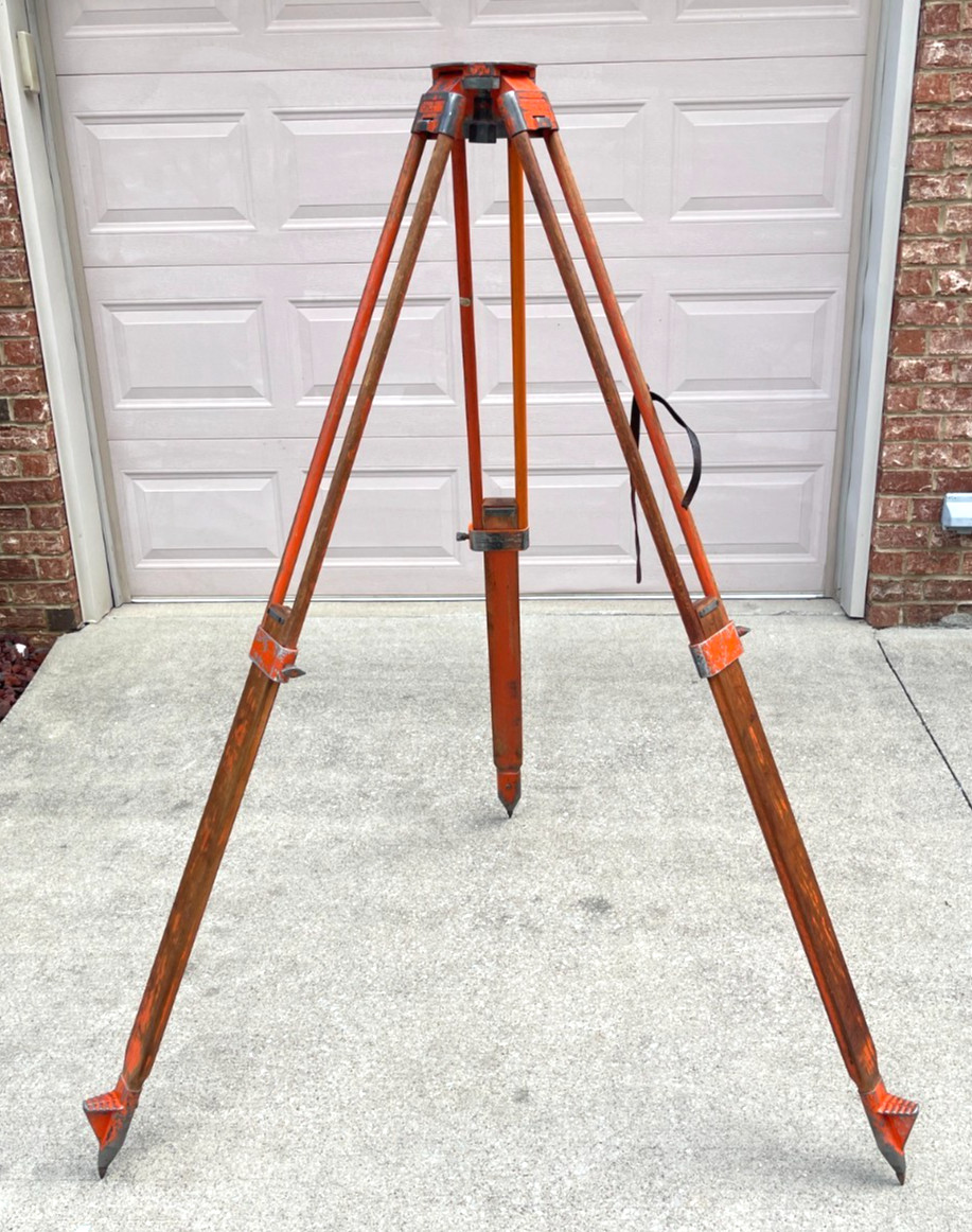 Vintage Chicago Steel Tape Co. Wooden Surveyor’s Tripod – Heavy Duty Mdl. WDW-20