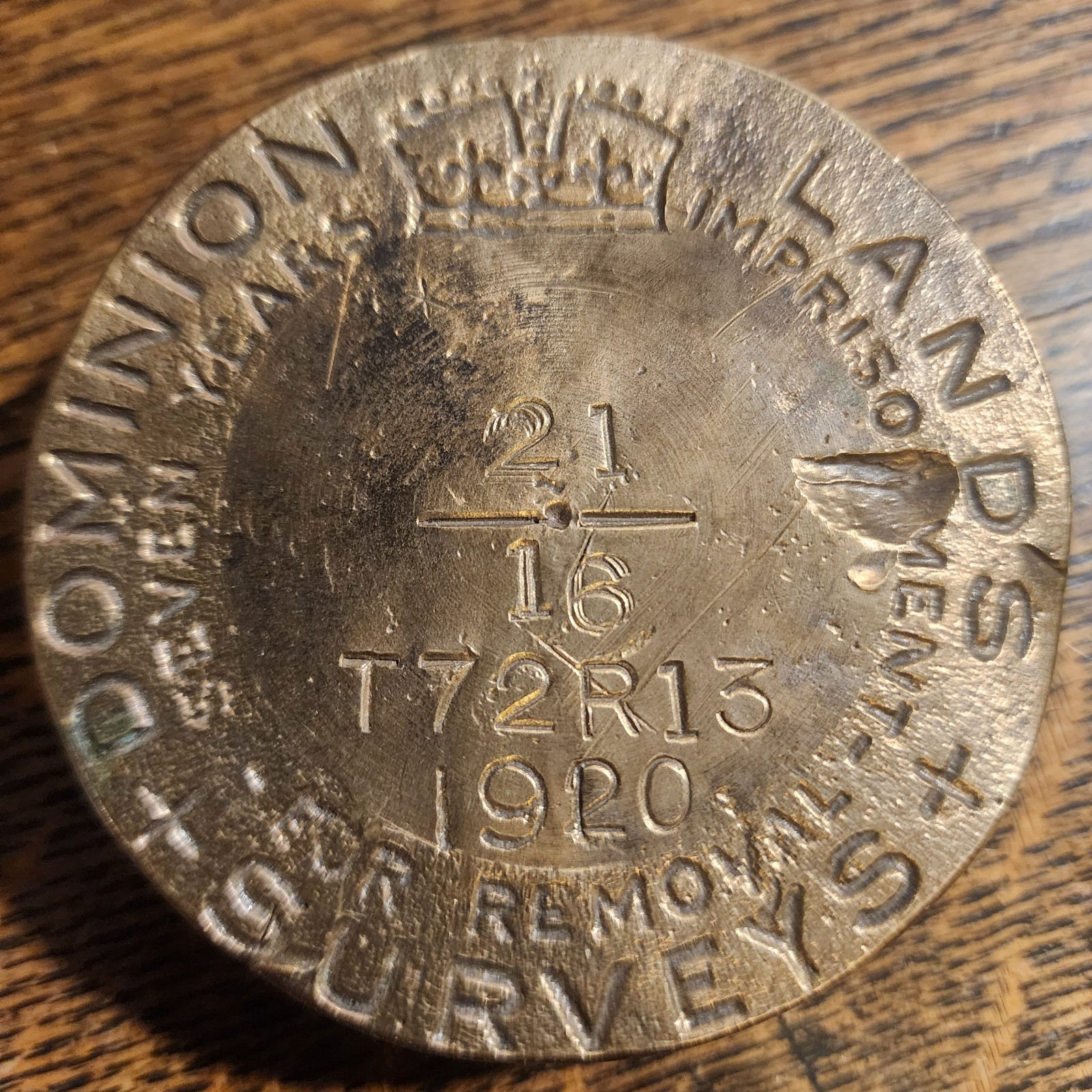 1920 Vintage Canada Alberta Dominion Lands Survey Marker Cap Boundary Bronze