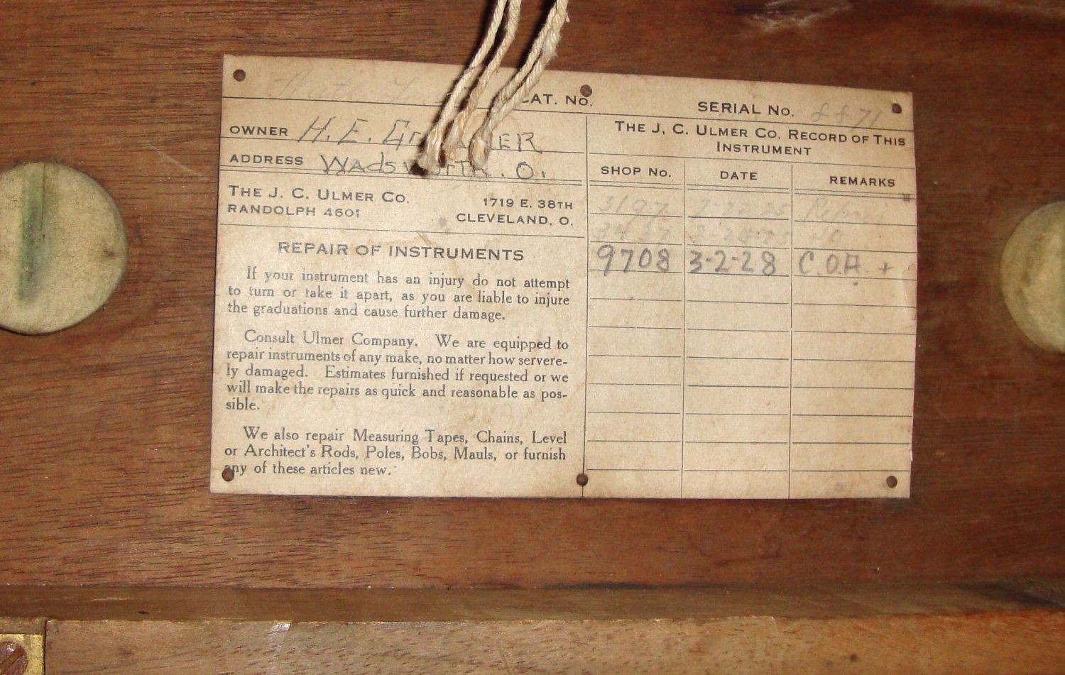 Vintage J.G.Ulmer Co. Surveyor’s Transit Scope Tool + Wood Case – Nice Patina