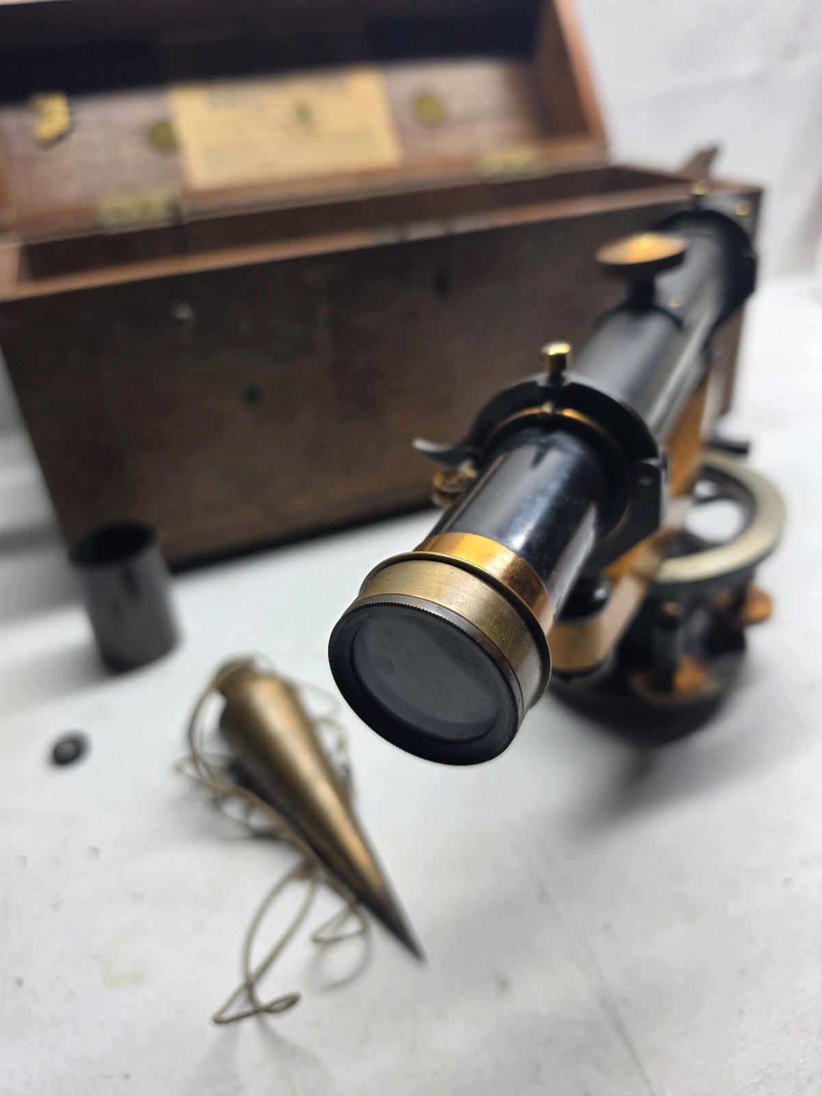 Antique BUFF & BUFF Brass Transit. Wood Box Survey Tool Surveyor