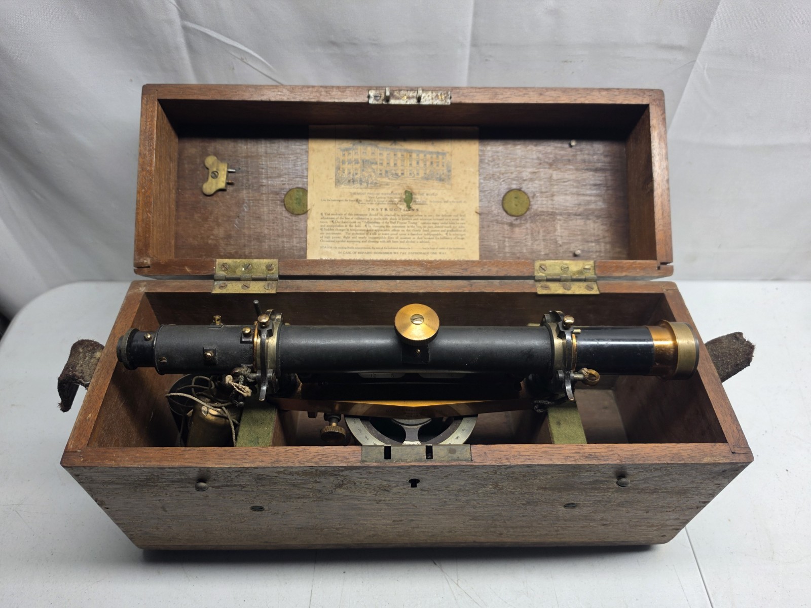 Antique BUFF & BUFF Brass Transit. Wood Box Survey Tool Surveyor