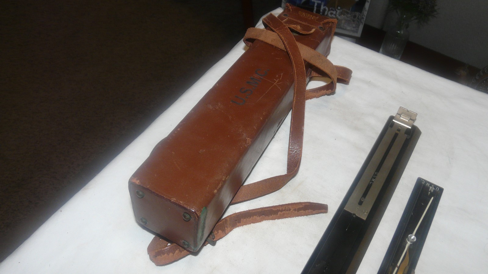 RARE VINTAGE DIETZGEN USMC MAP READING SURVEYORS TOOL WITH CASE & COMPASS