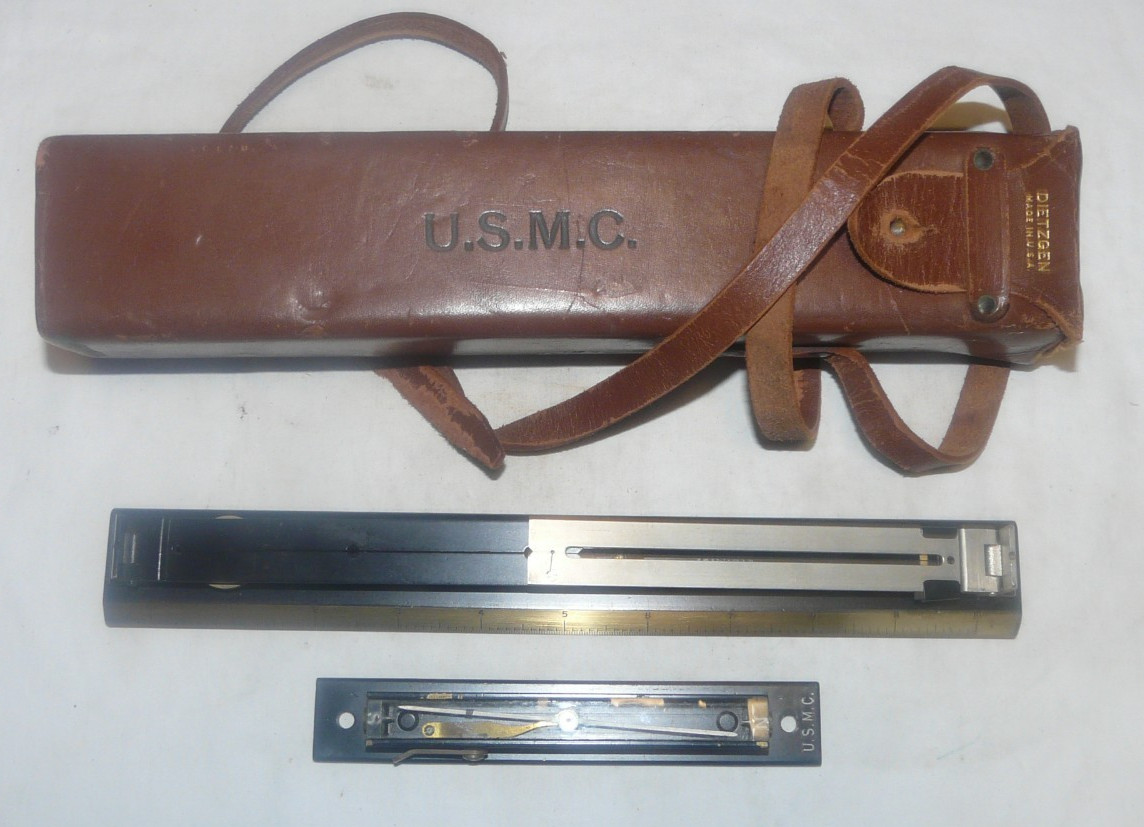 RARE VINTAGE DIETZGEN USMC MAP READING SURVEYORS TOOL WITH CASE & COMPASS