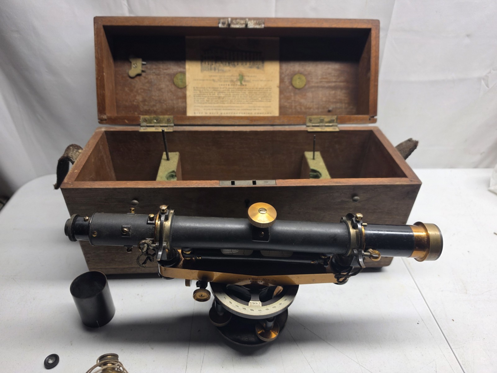 Antique BUFF & BUFF Brass Transit. Wood Box Survey Tool Surveyor