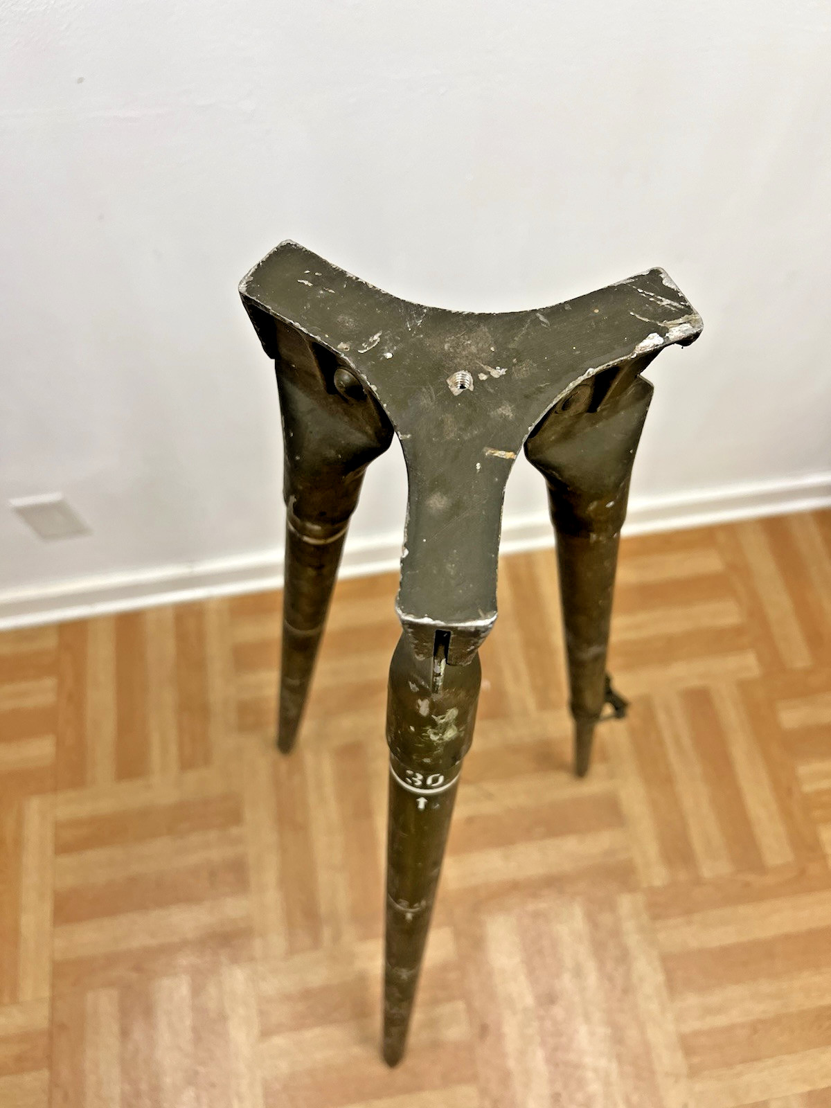 Vintage ALUMINUM TRIPOD metal military transit light stand survey industrial 4′