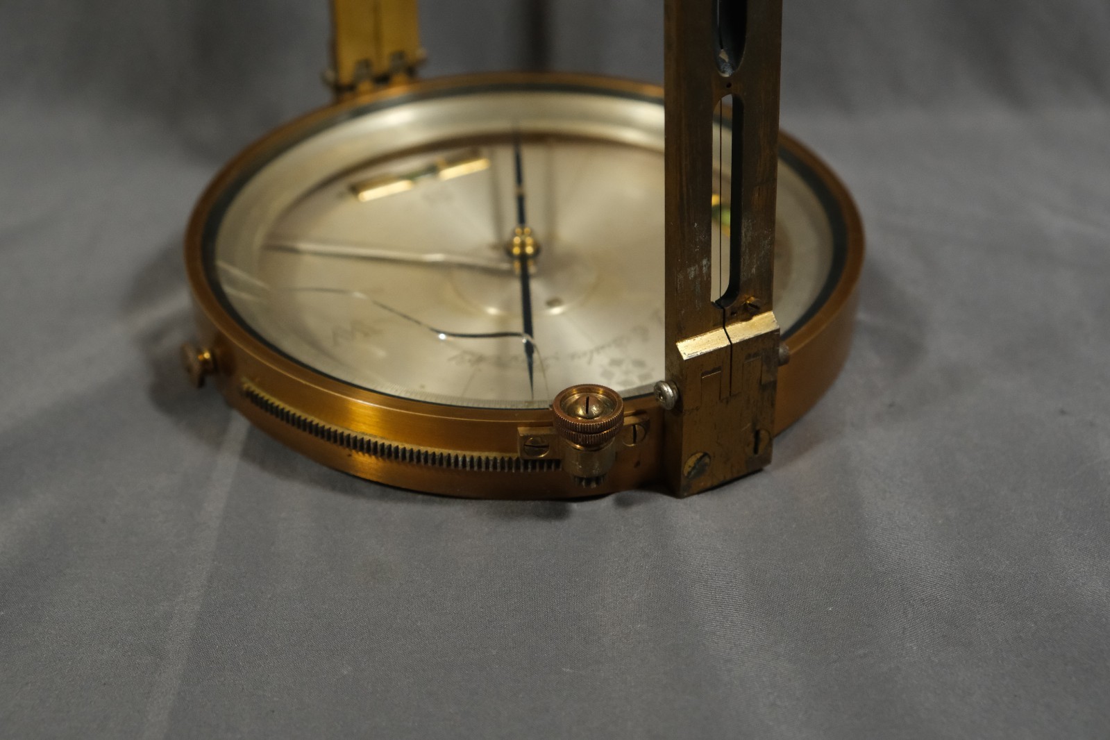 W & LE Gurley Brass Surveyors Staff Compass with Wood Case (Crack Glass)