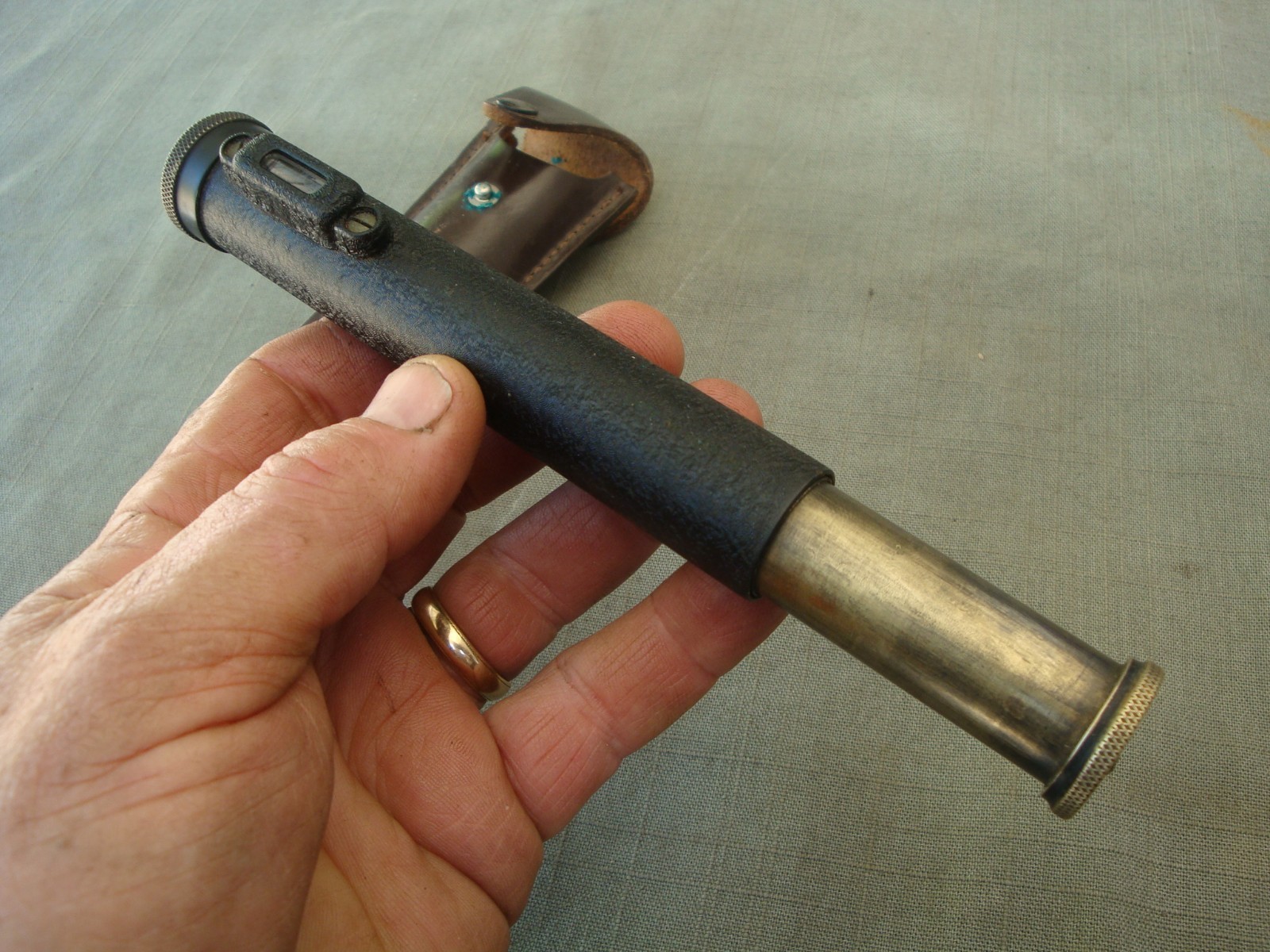 Vintage Hand Held Surveyor’s Sighting Level With Leather Belt Case