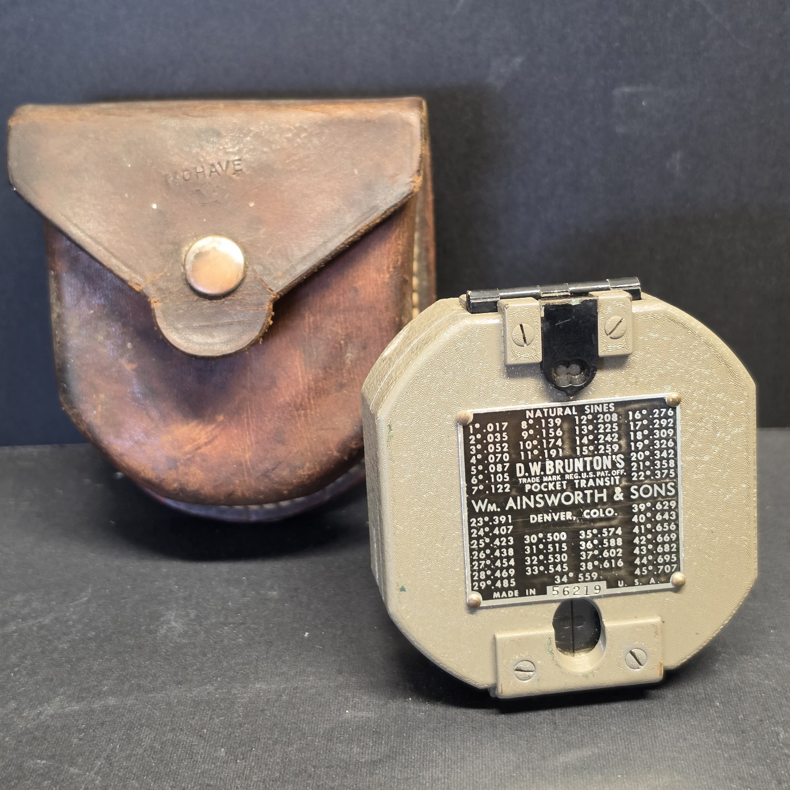 Brunton Pocket Transit Compass Ainsworth Denver Vintage with Leather Case USA