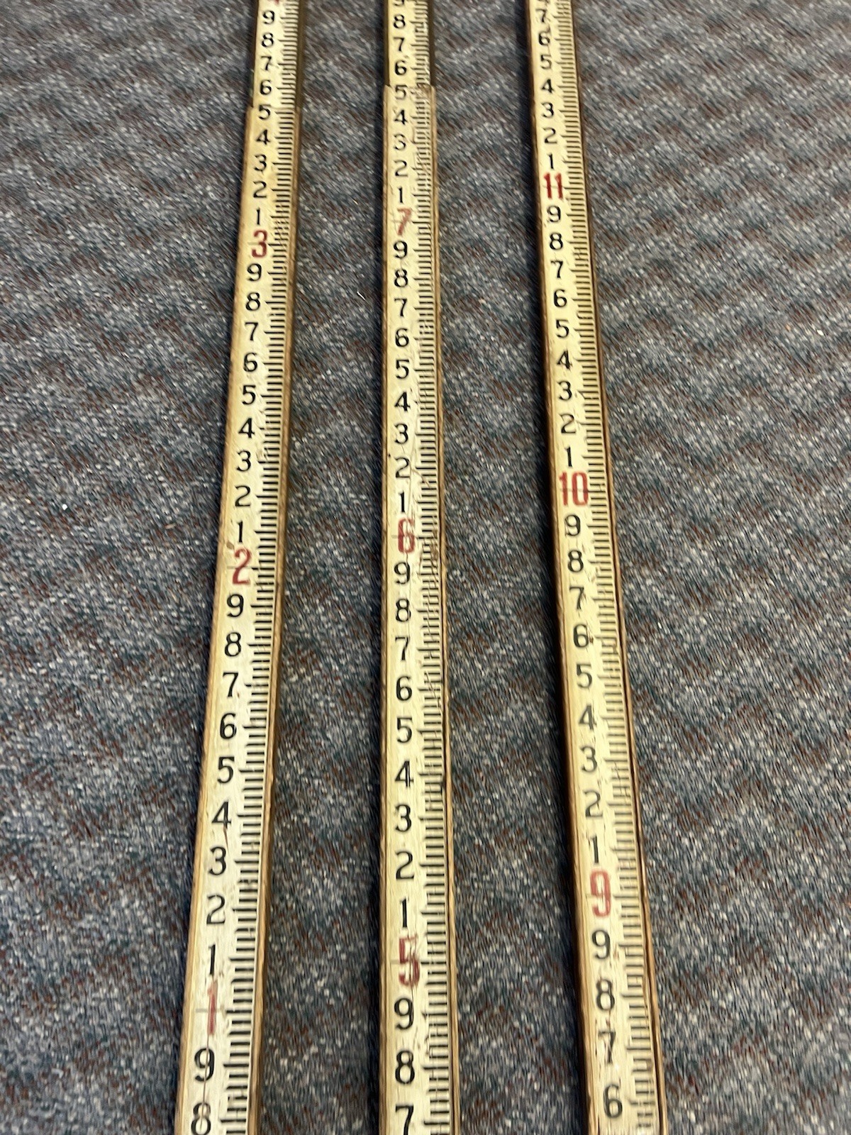 Vintage 12 Ft WOOD MEASURING STICK surveying rod rule wooden story pole brass