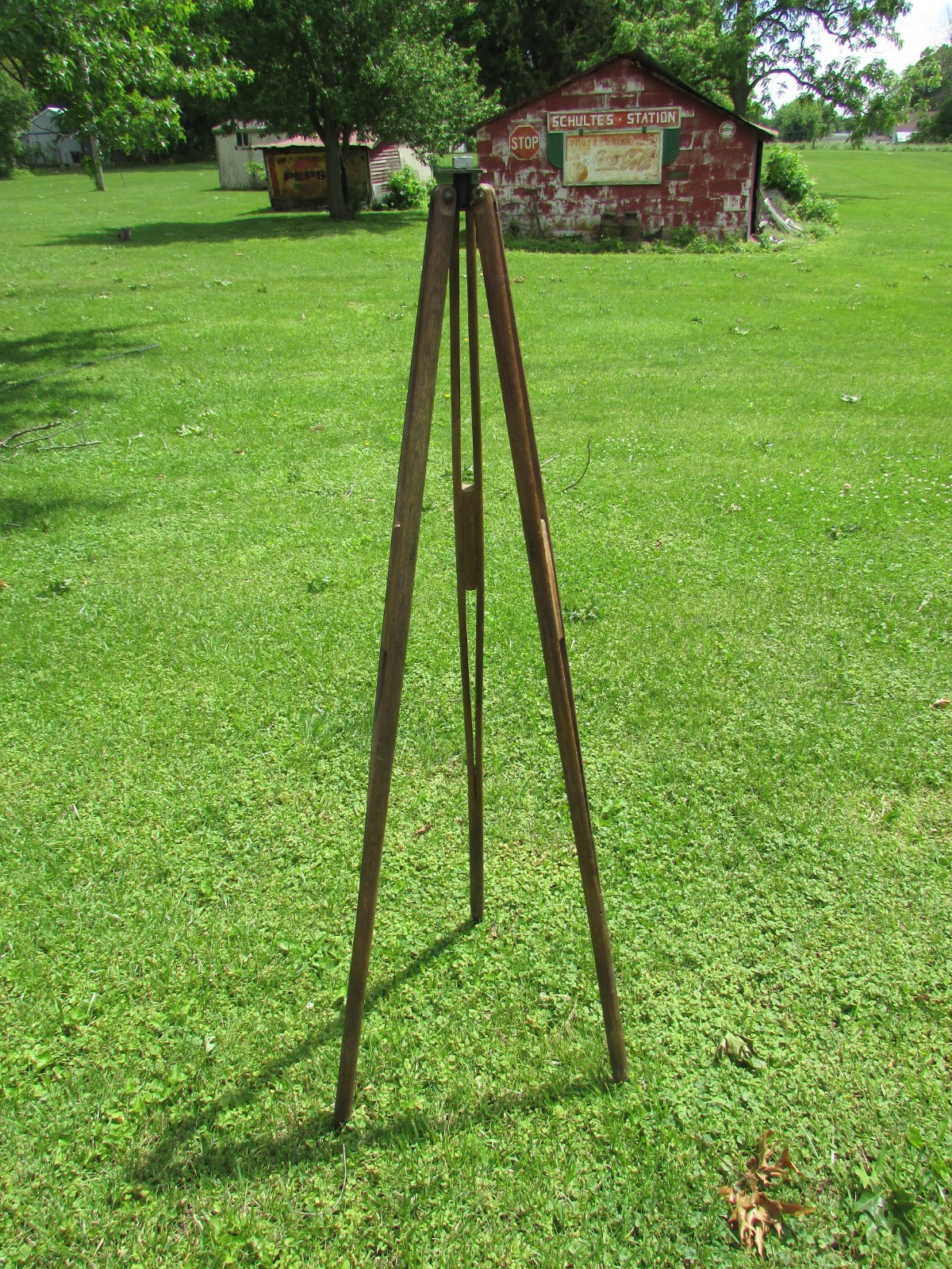Antique 1920s-40s SURVEYORS 3 Leg TRIPOD & Metal MOUNTING Plate ASH Hardwood 60”