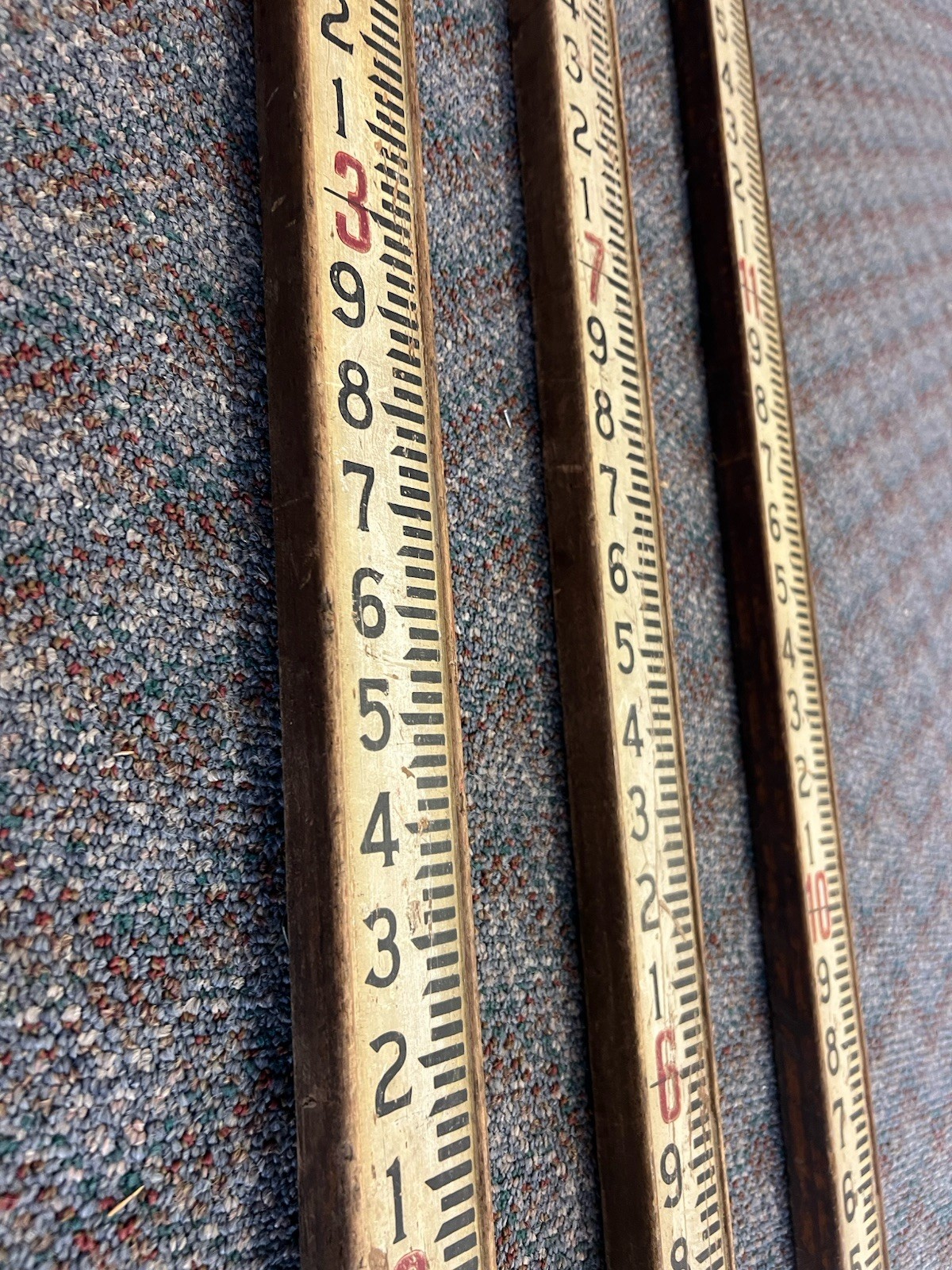 Vintage 12 Ft WOOD MEASURING STICK surveying rod rule wooden story pole brass