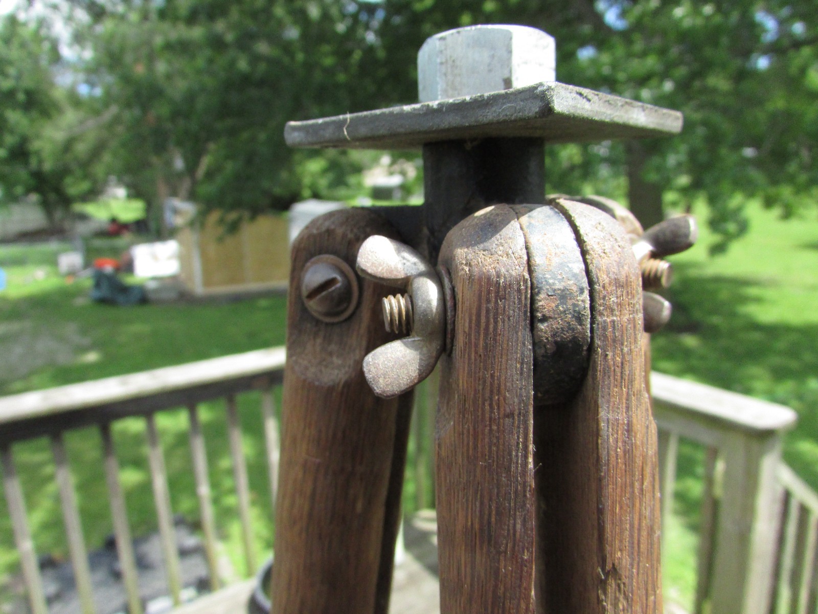 Antique 1920s-40s SURVEYORS 3 Leg TRIPOD & Metal MOUNTING Plate ASH Hardwood 60”