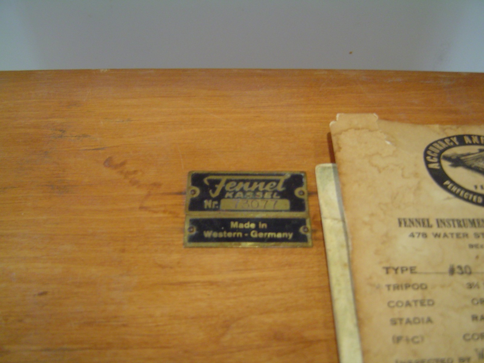 FENNEL- KASSEL Surveyor Level Transit No. 73077 W. Germany BRASS ACCENTS