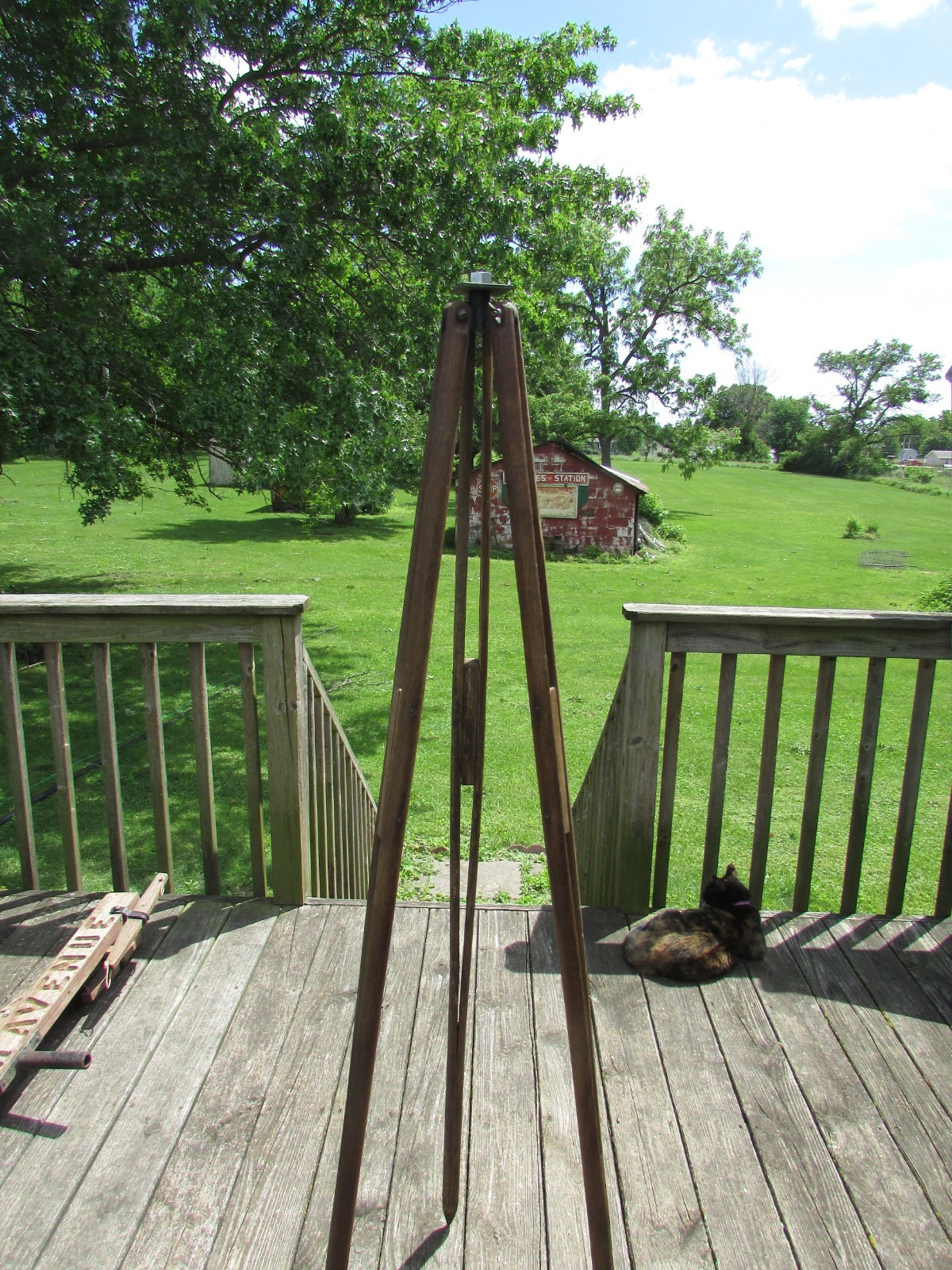 Antique 1920s-40s SURVEYORS 3 Leg TRIPOD & Metal MOUNTING Plate ASH Hardwood 60”