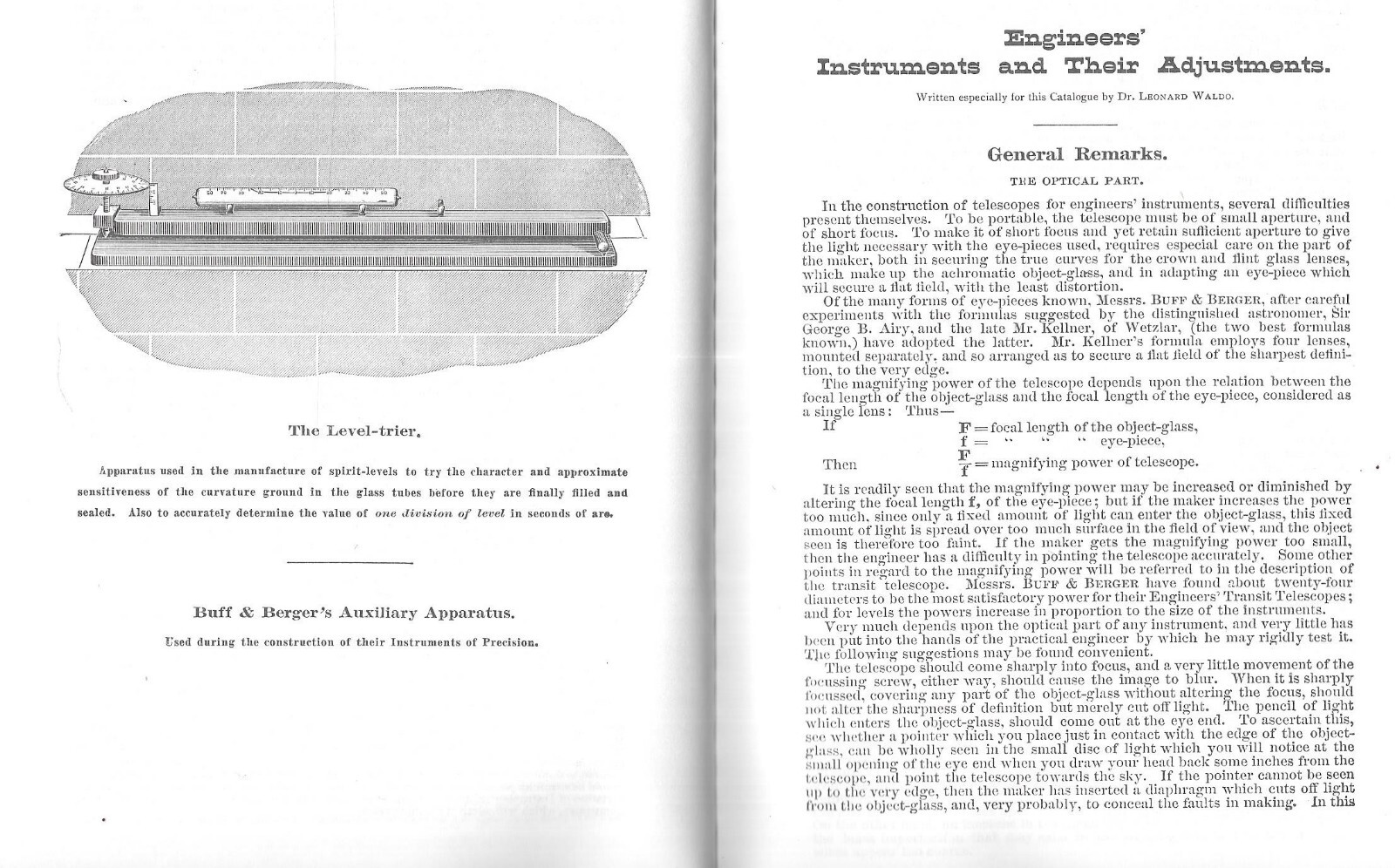 1897 BUFF & BERGER ENGINEERS’ & SURVEYORS’ INSTRUMENTS CATALOG