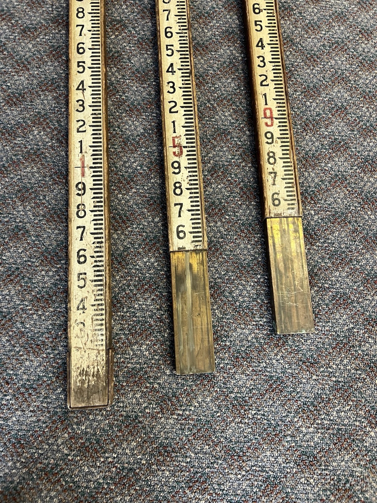 Vintage 12 Ft WOOD MEASURING STICK surveying rod rule wooden story pole brass