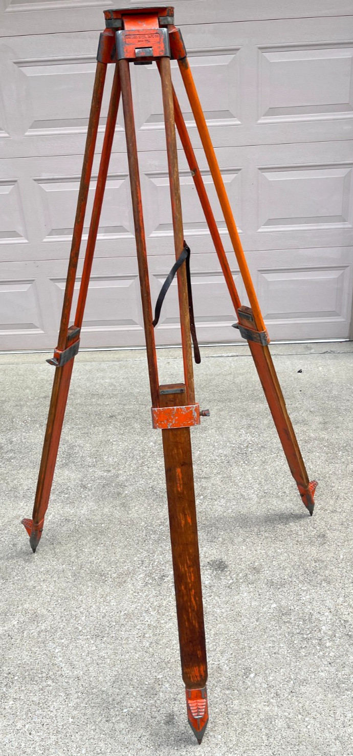 Vintage Chicago Steel Tape Co. Wooden Surveyor’s Tripod – Heavy Duty Mdl. WDW-20