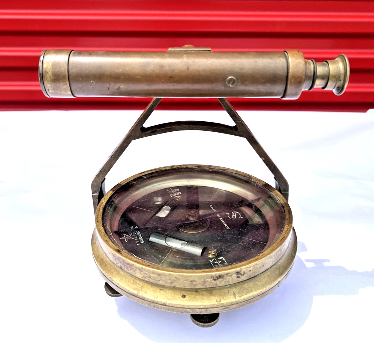 T.F. Randolph Antique Vintage Compass Survey Brass Alidade Transit Telescope
